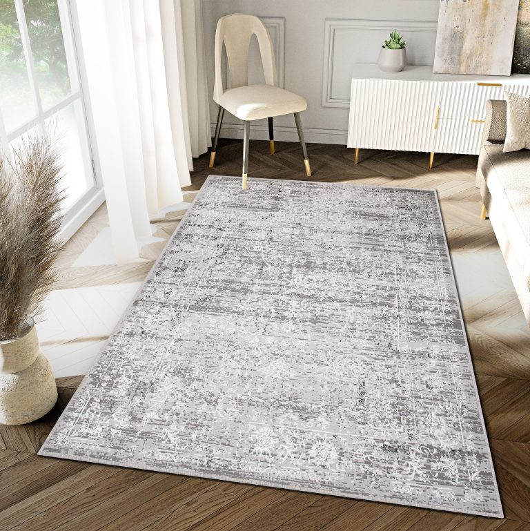 Tapis Hera Gris Foncé Crème Ornamental Effet 3D