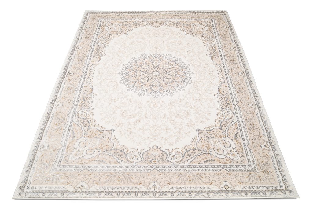 Tapis Hera Crème Beige Gris Vintage Médaillon Effet 3D