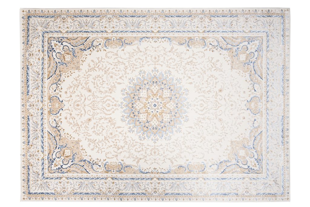 Tapis Hera Crème Beige Bleu Médaillon Effet 3D
