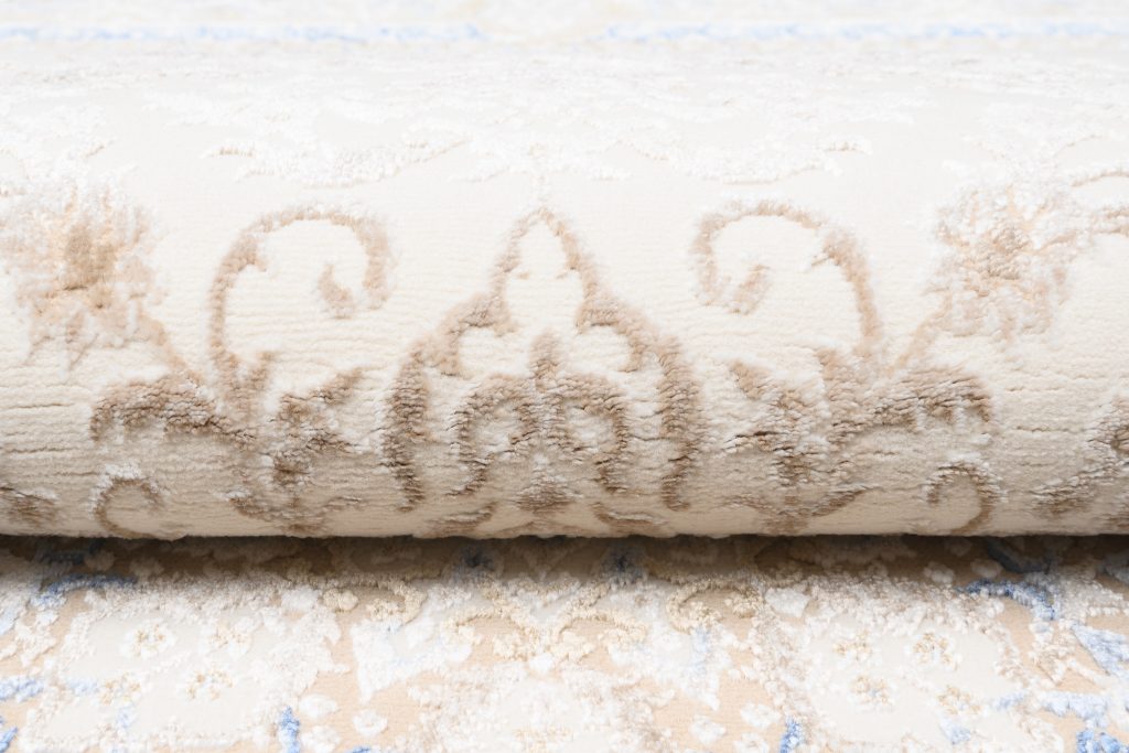 Tapis Hera Crème Beige Bleu Médaillon Effet 3D