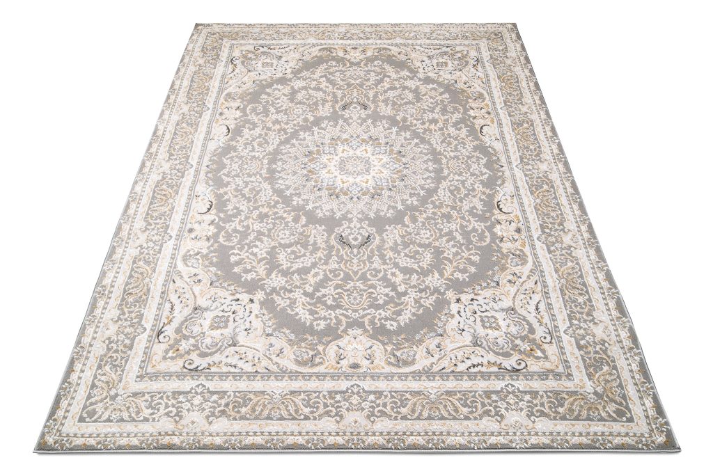 Tapis Hera Gris Crème Beige Traditionnel Effet 3D
