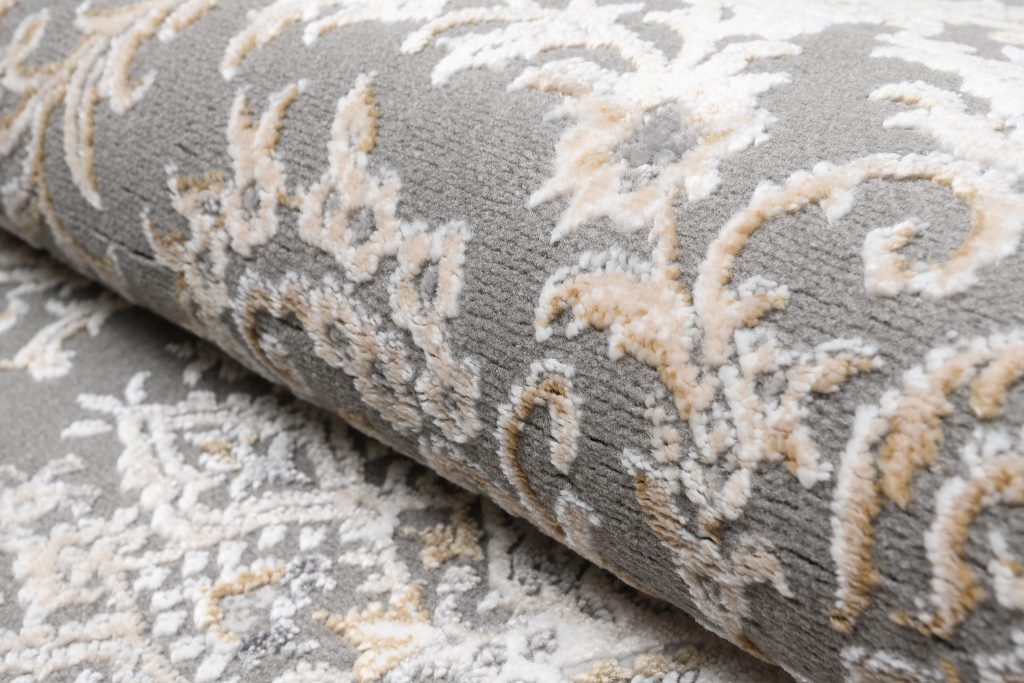Tapis Hera Gris Crème Beige Traditionnel Effet 3D