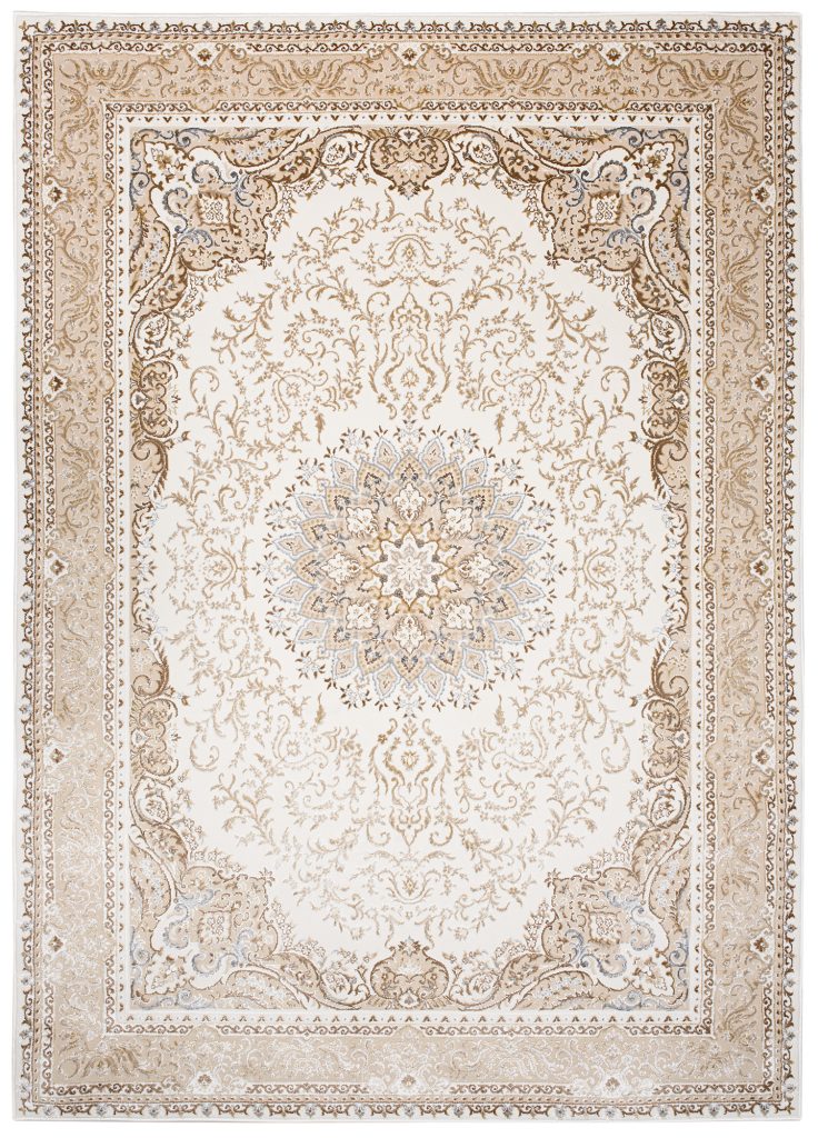 Tapis Hera Crème Beige Traditionnel Rosace Effet 3D