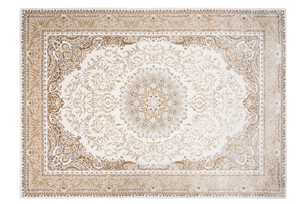 Tapis Hera Crème Beige Traditionnel Rosace Effet 3D