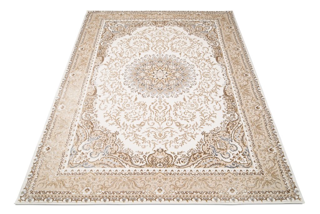 Tapis Hera Crème Beige Traditionnel Rosace Effet 3D