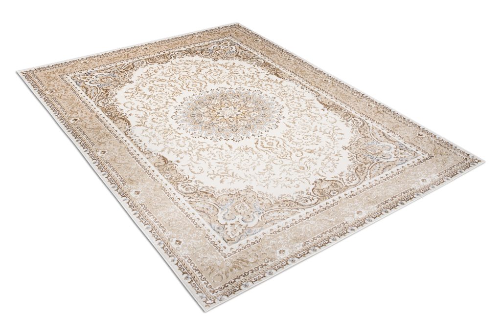 Tapis Hera Crème Beige Traditionnel Rosace Effet 3D