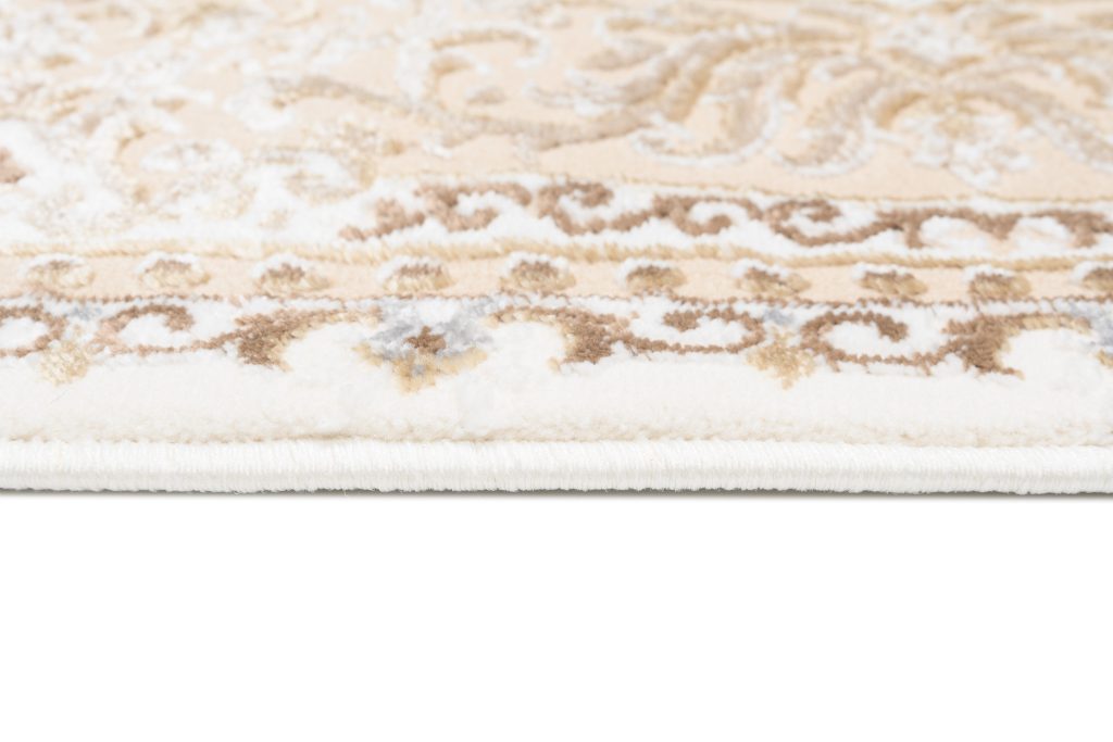 Tapis Hera Crème Beige Traditionnel Rosace Effet 3D