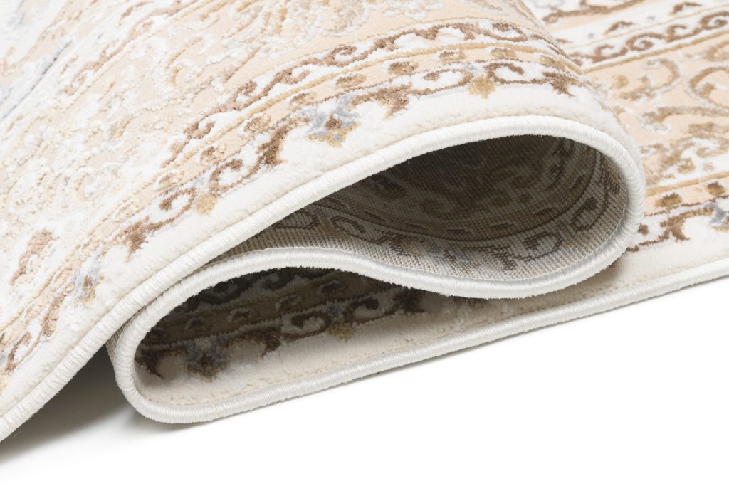 Tapis Hera Crème Beige Traditionnel Rosace Effet 3D