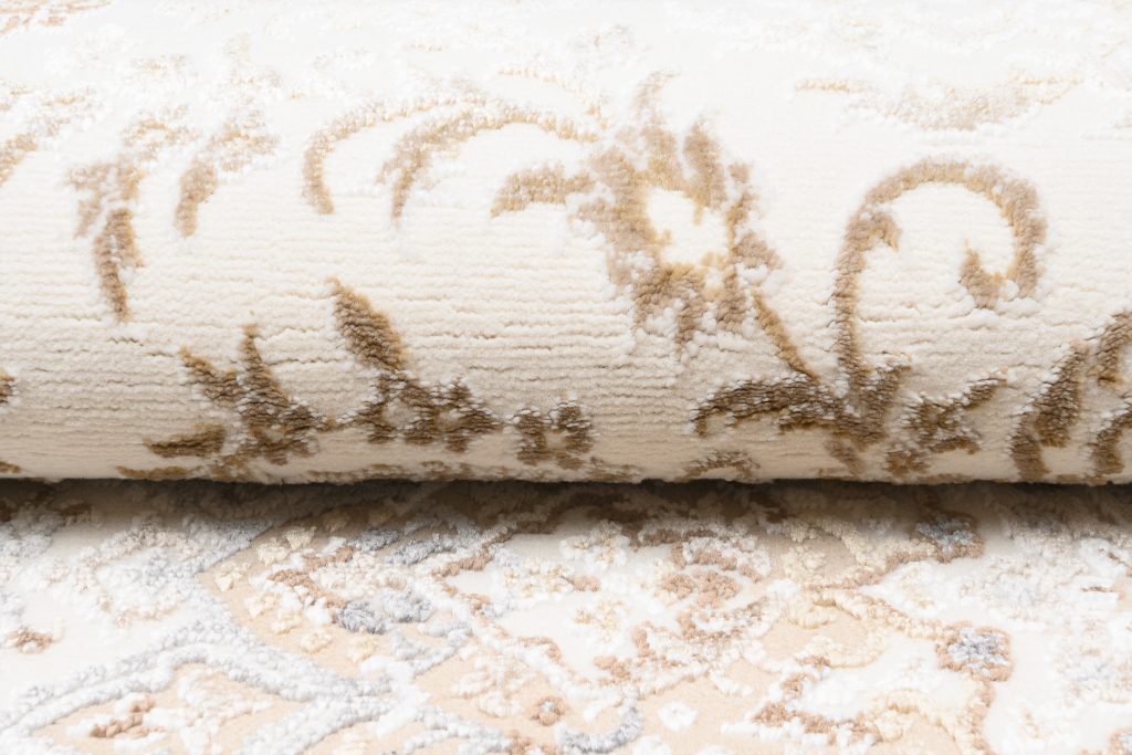 Tapis Hera Crème Beige Traditionnel Rosace Effet 3D