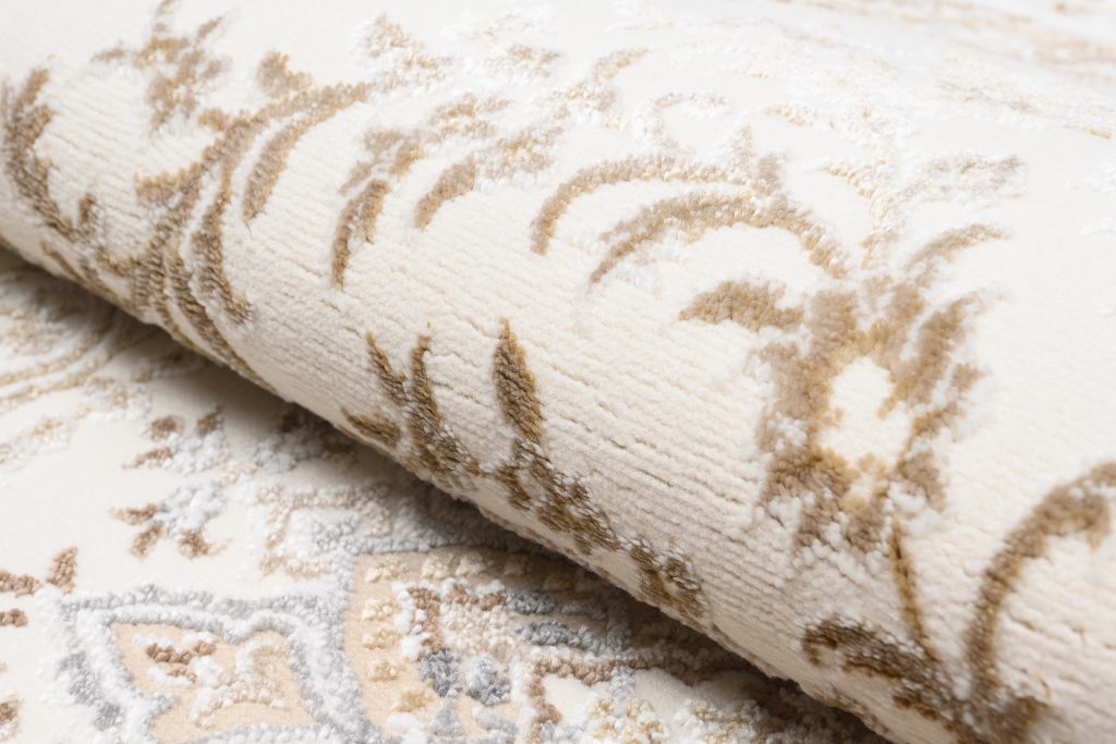 Tapis Hera Crème Beige Traditionnel Rosace Effet 3D