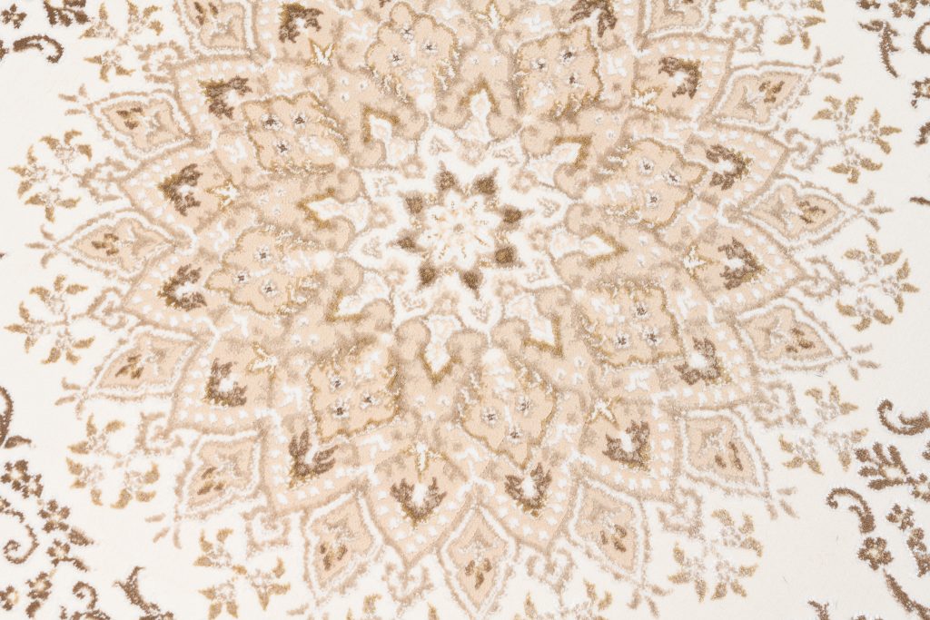 Tapis Hera Crème Marron Traditionnel Rosace Effet 3D