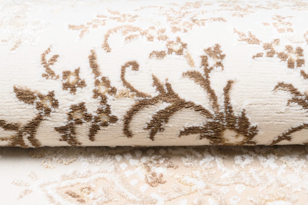 Tapis Hera Crème Marron Traditionnel Rosace Effet 3D
