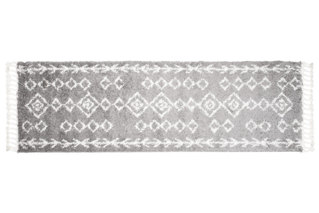 Carpet Runner Boho Shaggy Ethno Lines Soft Fluffy Grey Cream Fringes