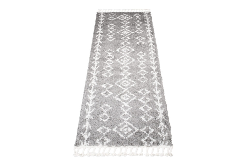 Carpet Runner Boho Shaggy Ethno Lines Soft Fluffy Grey Cream Fringes