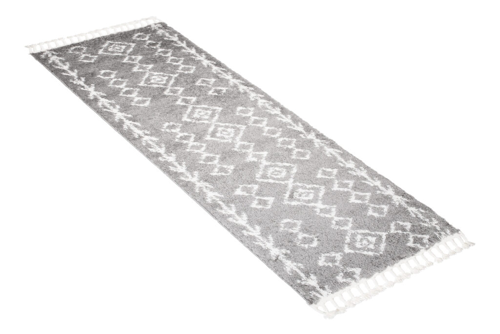 Carpet Runner Boho Shaggy Ethno Lines Soft Fluffy Grey Cream Fringes