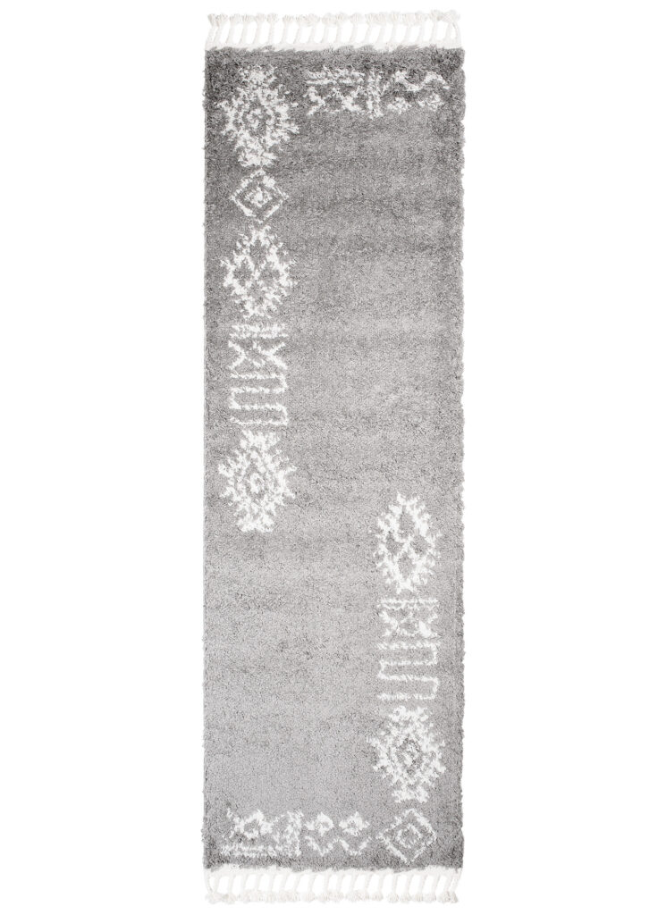 Carpet Runner Boho Shaggy Grey Cream Ethno Soft Fluffy Pile Fringes