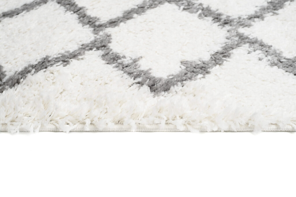 Carpet Runner Boho Shaggy Fringes Soft Cream Grey Long Pile Zig-Zag