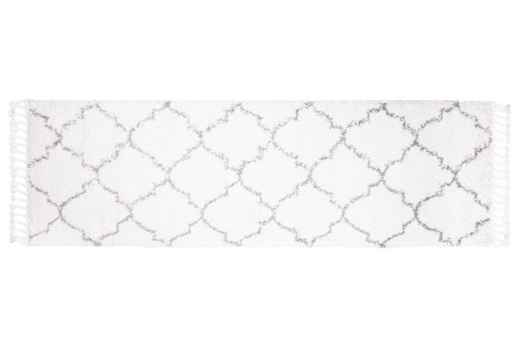 Carpet Runner Boho Shaggy Moroccan Trellis Fringes Cream Grey Soft