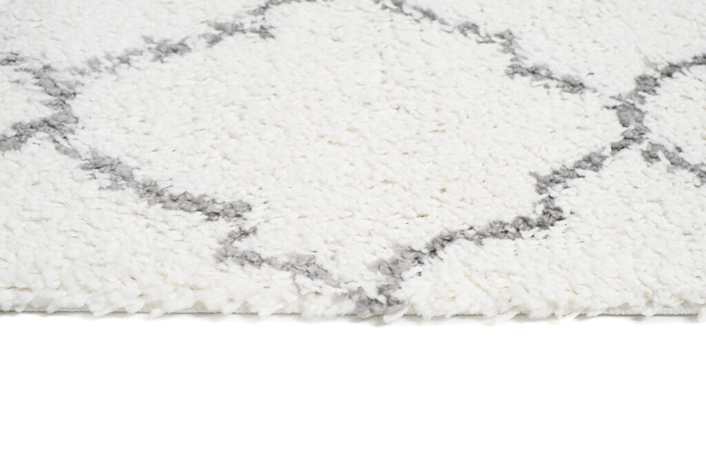 Carpet Runner Boho Shaggy Moroccan Trellis Fringes Cream Grey Soft