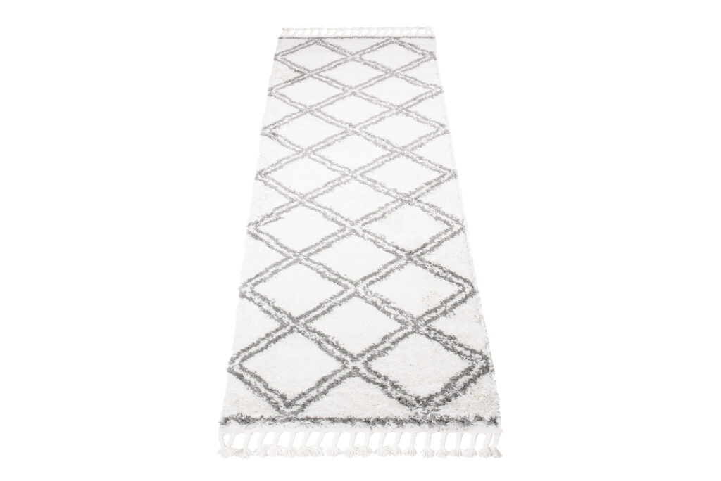 Carpet Runner Boho Shaggy Cream Grey Trendy Fringes Trellis Fluffy