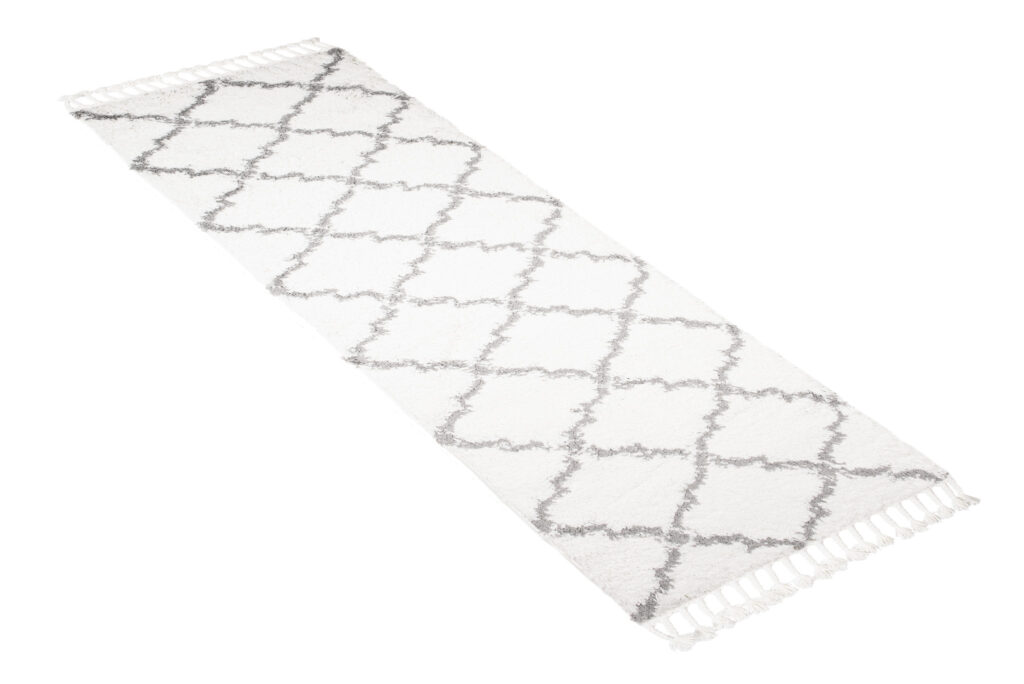 Carpet Runner Boho Shaggy Fringes Cream Grey Fluffy Moroccan Trellis