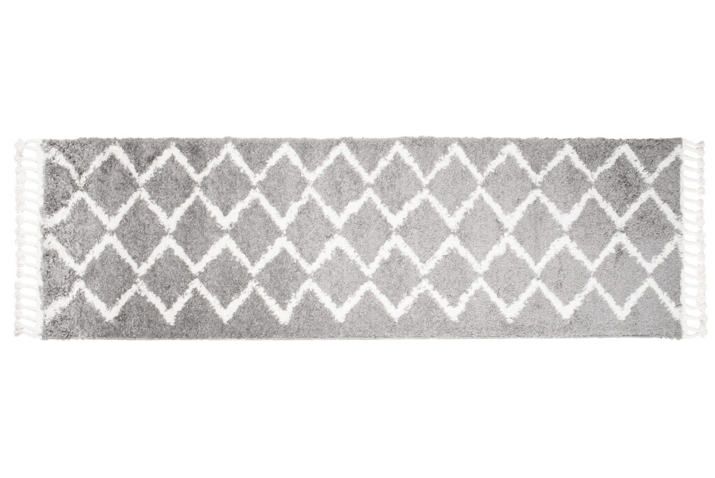 Carpet Runner Boho Shaggy Fringes Soft Grey Fluffy Long Pile Zig-Zag
