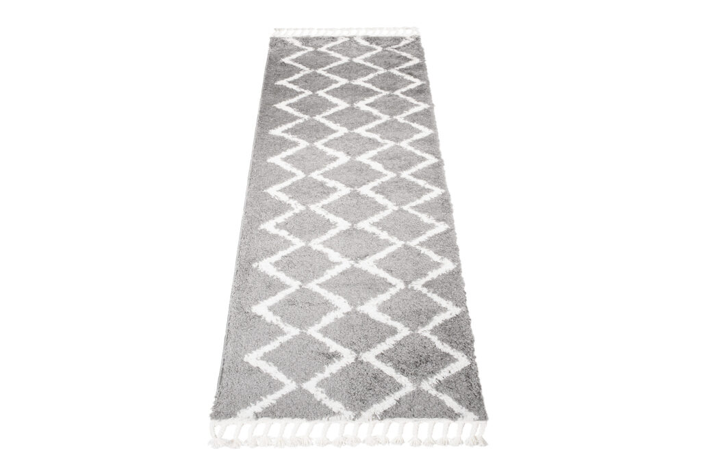 Carpet Runner Boho Shaggy Fringes Soft Grey Fluffy Long Pile Zig-Zag