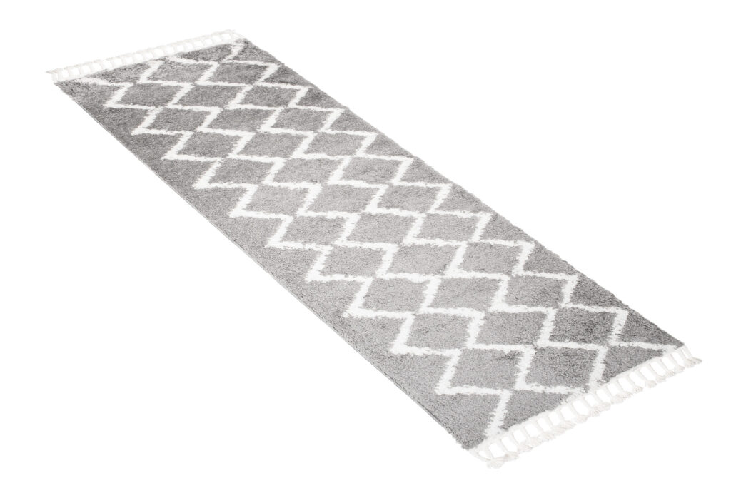 Carpet Runner Boho Shaggy Fringes Soft Grey Fluffy Long Pile Zig-Zag