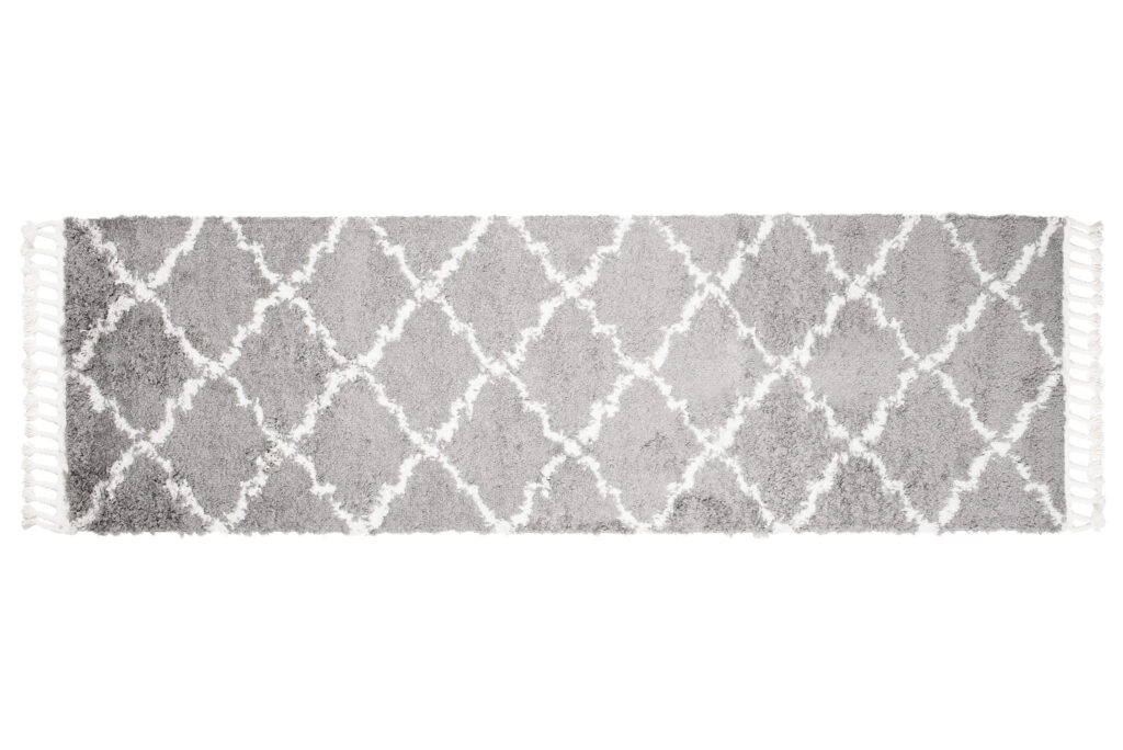 Carpet Runner Boho Shaggy Grey Cream Fluffy Moroccan Trellis Fringes