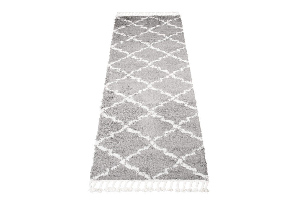 Carpet Runner Boho Shaggy Grey Cream Fluffy Moroccan Trellis Fringes