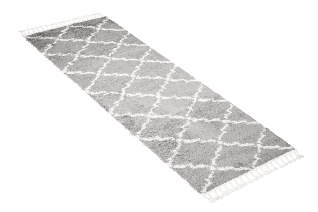 Carpet Runner Boho Shaggy Grey Cream Fluffy Moroccan Trellis Fringes