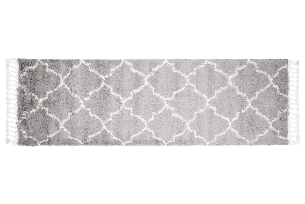 Carpet Runner Boho Shaggy Fringes Grey Cream Moroccan Trellis Soft