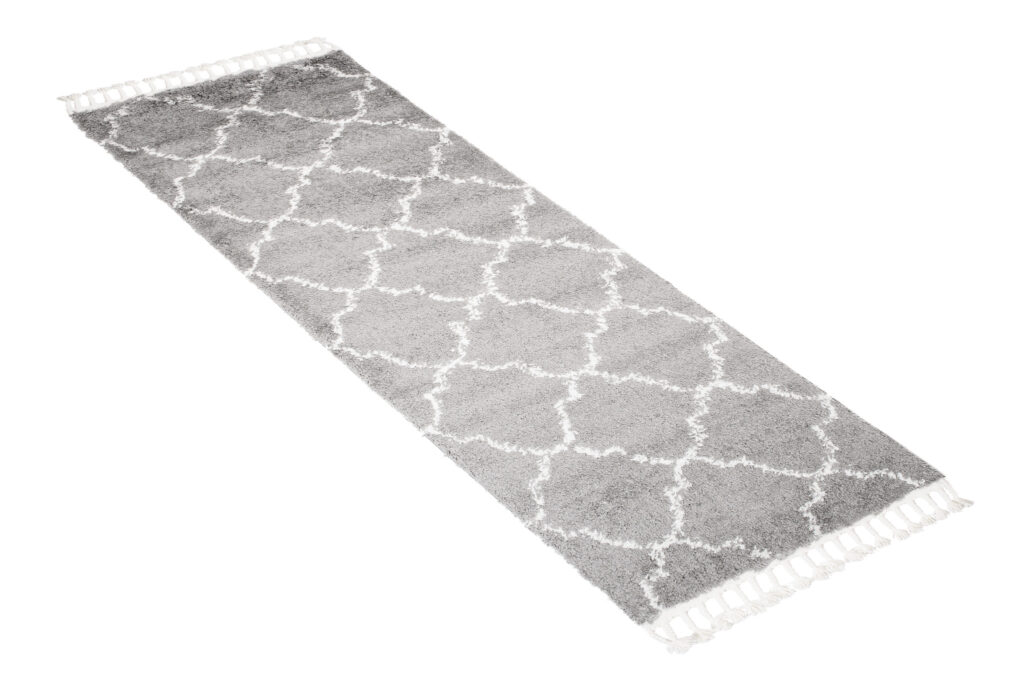Carpet Runner Boho Shaggy Fringes Grey Cream Moroccan Trellis Soft