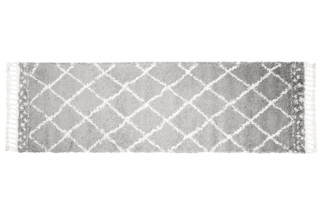 Carpet Runner Boho Shaggy Grey Cream Trellis Geometric Fringes Soft