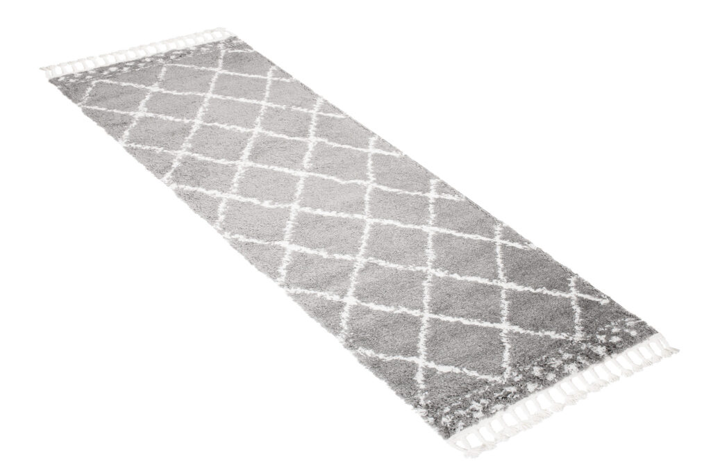 Carpet Runner Boho Shaggy Grey Cream Trellis Geometric Fringes Soft