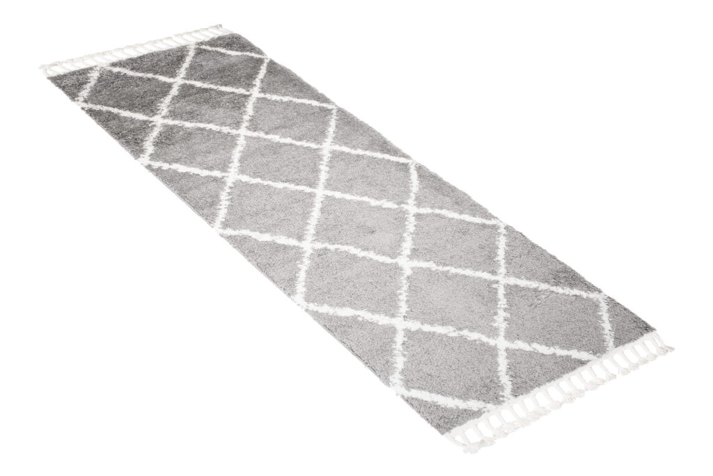 Carpet Runner Boho Shaggy Fringes Grey Geometric Trellis Soft Fluffy