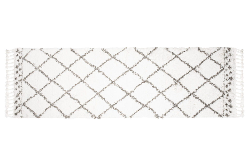 Carpet Runner Boho Shaggy Cream Grey Geometric Fringes Trellis Soft