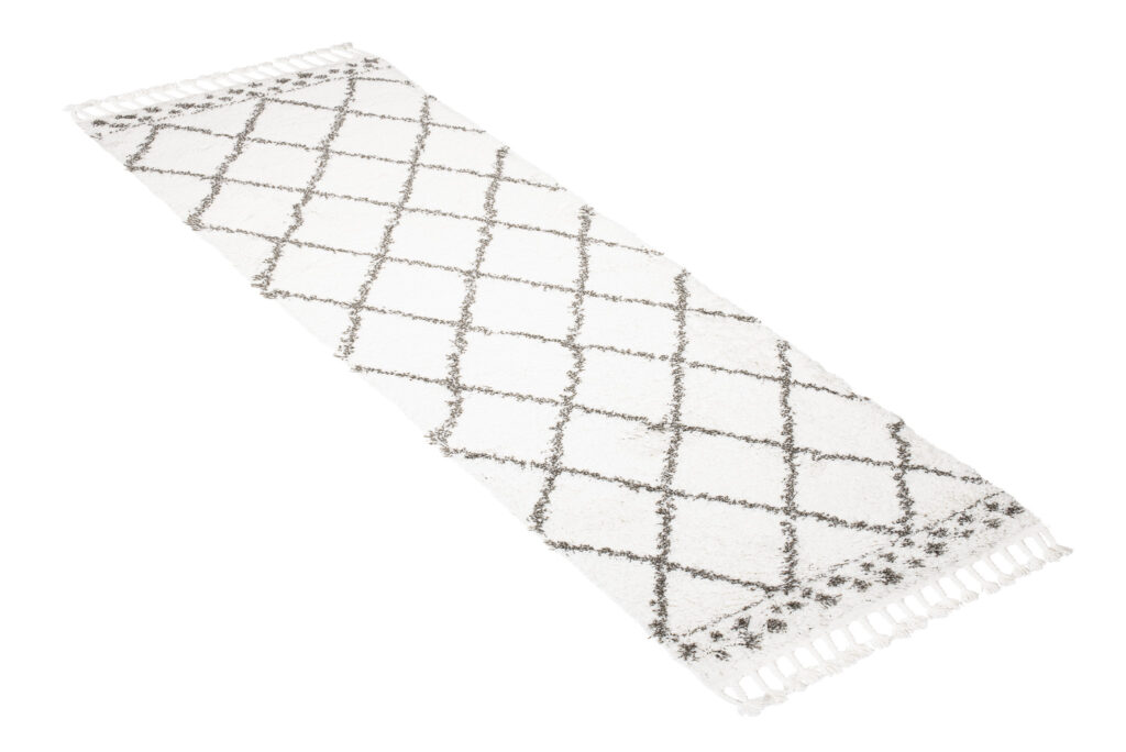 Carpet Runner Boho Shaggy Cream Grey Geometric Fringes Trellis Soft