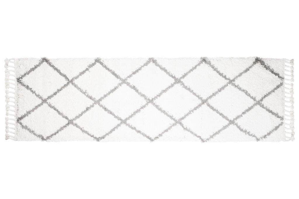 Carpet Runner Boho Shaggy Fringes Cream Geometric Trellis Soft