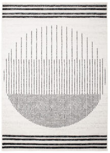 Tapis Juno Moderne Géométrique Rayures Cercle Noir Gris Crème Fin