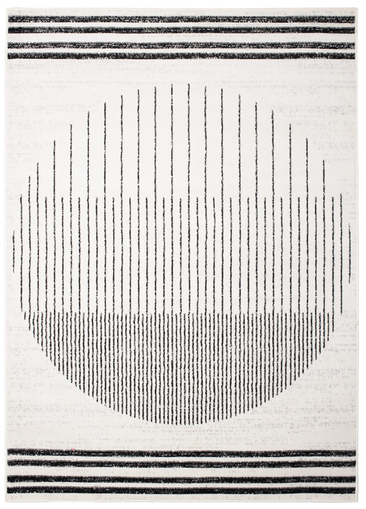 Tapis Juno Moderne Géométrique Rayures Cercle Noir Gris Crème Fin