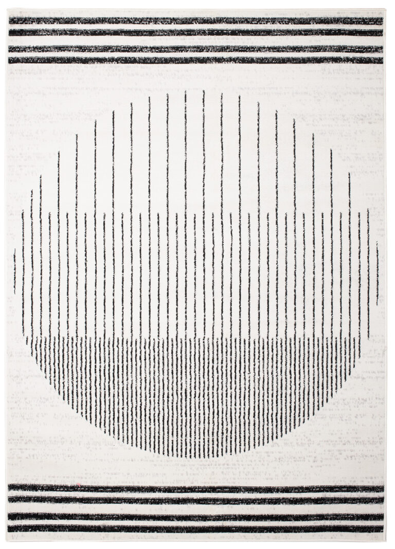 Tapis Juno Moderne Géométrique Rayures Cercle Noir Gris Crème Fin