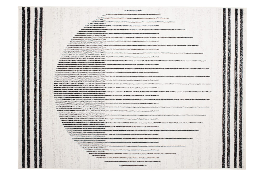 Tapis Juno Moderne Géométrique Rayures Cercle Noir Gris Crème Fin