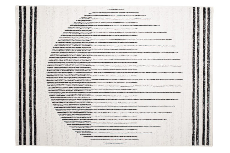 Tapis Juno Moderne Géométrique Rayures Cercle Noir Gris Crème Fin