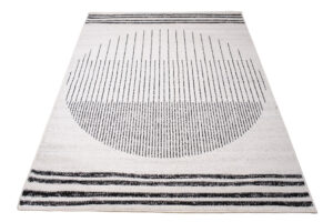 Tapis Juno Moderne Géométrique Rayures Cercle Noir Gris Crème Fin