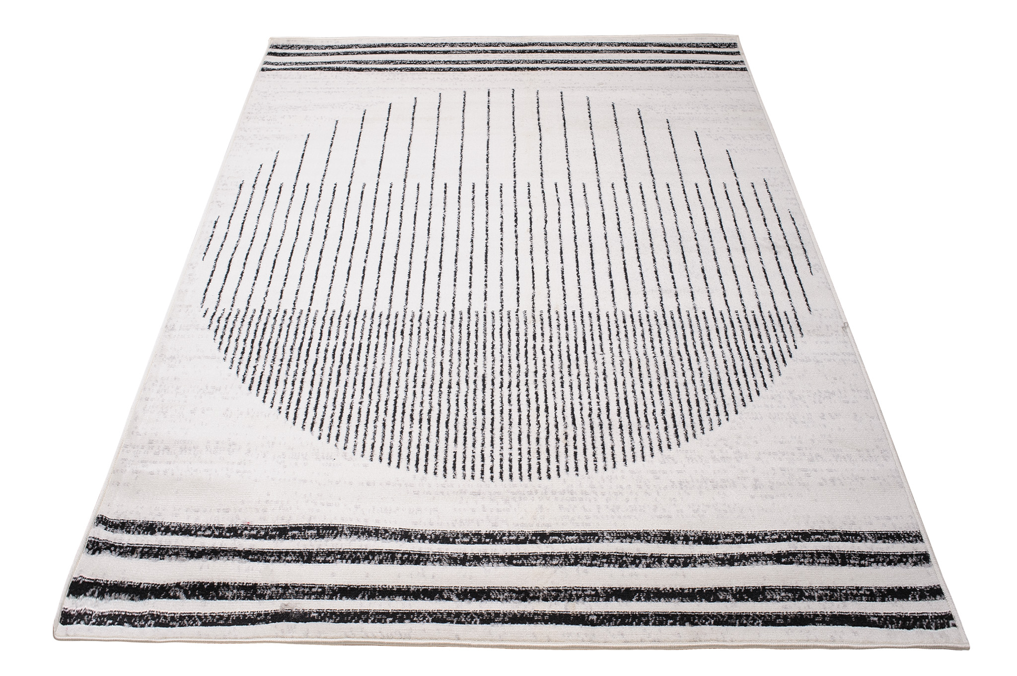 Tapis Juno Moderne Géométrique Rayures Cercle Noir Gris Crème Fin