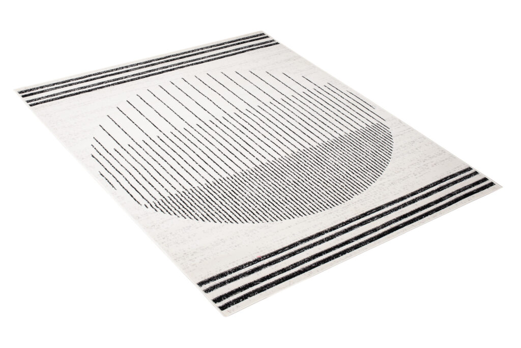 Tapis Juno Moderne Géométrique Rayures Cercle Noir Gris Crème Fin
