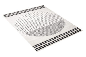 Tapis Juno Moderne Géométrique Rayures Cercle Noir Gris Crème Fin