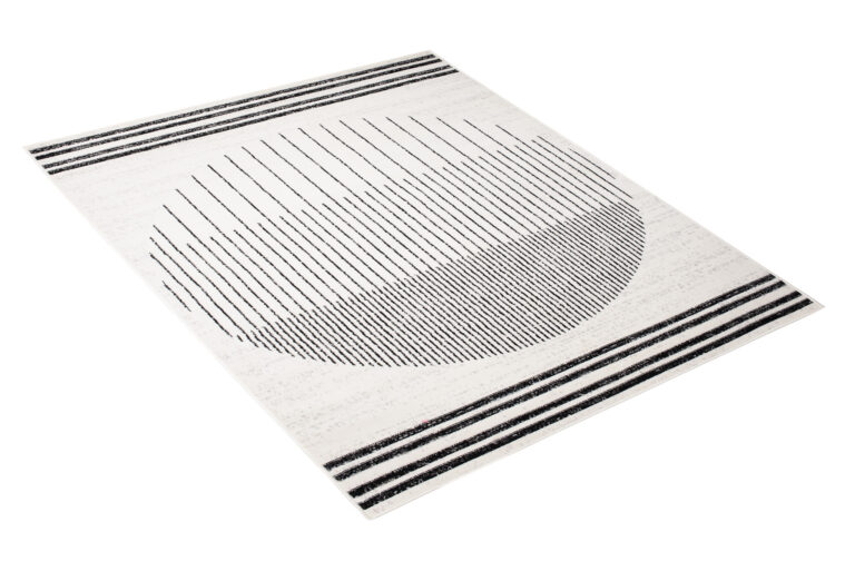 Tapis Juno Moderne Géométrique Rayures Cercle Noir Gris Crème Fin