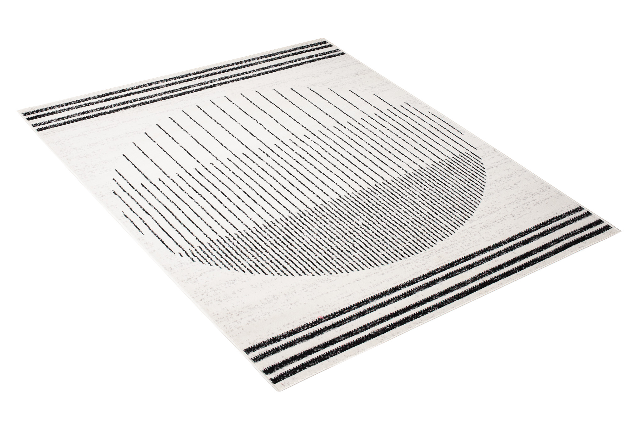 Tapis Juno Moderne Géométrique Rayures Cercle Noir Gris Crème Fin